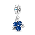 Silver blueberry bead charm with blue gemstones and textured leaf details for DIY bracelets - Grape/Blueberry Pendant
