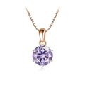 Detail of rose gold box chain with six-prong set round purple moissanite pendant - 1 Carat 6.5mm / Light Purple