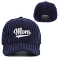 Vues avant et arrière d'une casquette de baseball en velours côtelé brodée Mom - Réglable / Bleu Marine MOM