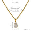 Detail showing 2mm gold chain with 13mm pear-shaped cubic zirconia pendant measurements - White Zirconia