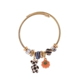 Bracciale DIY in acciaio inossidabile dorato con ciondoli orso a scacchi e zucca - Stile Orso a Scacchi e Zucca / Nero