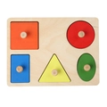 Montessori wooden geometric puzzle with colorful shapes and easy-grip knobs for toddlers - 5-Hole Square Inset Board