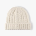 Bonnet en maille torsadée blanc crème avec revers côtelé épais pour l'hiver - Beige