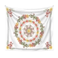Arazzo mandala bianco con motivi floreali di gigli rosa e bordi geometrici neri - 73*95CM / Floreale bianco