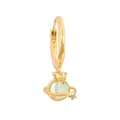 Detail of gold planet earrings with light green bead and sparking cubic zirconia - Gold Saturn