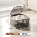 Mini cestino da scrivania grigio trasparente con strisce e coperchio a scatto, 15x14x8,5cm - Grigio Trasparente - Piccolo - Coperchio a Pressione