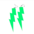 Close-up of vibrant green acrylic lightning bolt earrings with silver hooks on white background - Neon Green