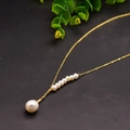 Elegant gold sweater chain featuring delicate pearls and a large teardrop pearl pendant - Thin Gold Chain Large Teardrop Pearl Necklace