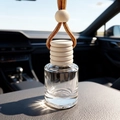 8ML glass car perfume bottle with wooden cap hanging on rearview mirror in vehicle - Shoelace Style Cord