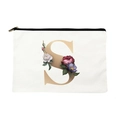 Canvas makeup bag featuring floral letter S print and a sturdy black zipper closure - Letter S
