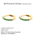 May birthstone emerald pavé hoop earrings in 14K gold plated stainless steel - May Green - Gold