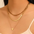 Collar de capas en acero inoxidable chapado en oro 18k con cadena cubana y dije de corazón - Dorado