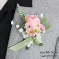Pink silk rose boutonniere with white lily of the valley for wedding suits, size 10x14cm - Peach Pink Rose Boutonniere
