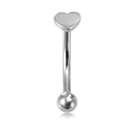 Piercing de ceja curvo plateado con adorno de corazón y bola de acero pulido - Corazón / Colorido