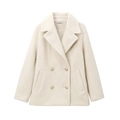Minimalist off-white double-breasted wool coat with gold buttons and a wide lapel - XS / Off White