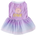 Purple pet dress with Sweet One donut print and multi-layer gradient tulle skirt - M / Purple Donut
