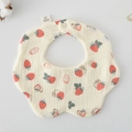 Floral petal baby bib in 100% cotton with cute strawberry print and button closure - Gauze Flower Bandage - Strawberry