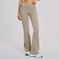 Pantalon de yoga évasé kaki taille haute avec tissu brossé élastique de sport - Gris Givré