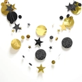 Hanging gold and black glitter star and circle garland for birthday party decorations - Gold and Black Star Circle Garland