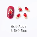 Detail of red water drop nail charms MZH-AL09 with gold hollow alloy base and red stone - Gold Red Zircon Drop Style (AL09)