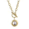 Gold-tone titanium steel necklace featuring a crystal pendant and OT toggle clasp - Gold Clear Gemstone Style (KN229699-Z)