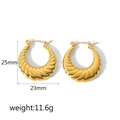 Golden stainless steel croissant hoop earrings with textured spiral design on white backdrop - Croissant Spiral Large Hoop Style (TE6469-G)
