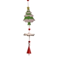 Christmas tree wooden ornament with green tree, white snowflake and red bell charm - Christmas Tree