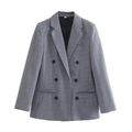 Dames blazer met dubbele rij knopen en een klassiek zwart-wit pied-de-poule ruitjespatroon - S / Zwart Wit