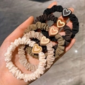 Five-piece earth tone scrunchies set with heart charms and elastic pleated fabric - Earth Tone Heart Scrunchies 5Pcs Set