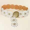 Cintura western con dischi in pelle bianca e marrone e fibbia in metallo vintage - Bianco Bronzo Antico Stile A