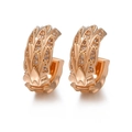 Rose gold copper hoop earrings with micro-set zircons and layered leaf pattern - 21-Rose Gold 3D Leaf Huggie / Rose Gold