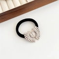 High-elastic black hair tie featuring a sparkling silver butterfly with white rhinestones - 05# Delicate Rhinestone Butterfly-Gold