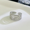 Irregular silver multilayer cross ring with braided texture in adjustable open style - 13 Steel Color F020