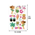 Kids temporary tattoo sheet with tropical Hawaii aloha designs of flamingos and tiki masks - Tropical Girl and Flamingo Style (WE-057)