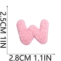 Detailed size measurement of pink chenille letter W patch showing dimensions 2.8cm x 2.5cm - Letter-W