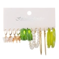 Set de 6 pares de pendientes dorados con perlas y aros de resina verde en tarjeta moda - Estilo Perla Verde (10887) / Estilo Dorado