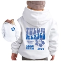 Kids white pullover hoodie featuring vintage Tulum Mexico and floral wave back prints - 100cm / White (Blue Print)