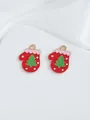 Detail showing gold-plated red enamel Christmas glove charms with tiny green tree motifs - Christmas Tree Glove (22)