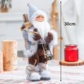30cm standing Santa Claus figurine with grey coat, gift bag and vintage lantern - Style D (30cm)