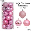 Pink 6cm Christmas ball set with glitter matte and shiny finish 24pcs in tube - 24-Piece Set (6cm) / Pink