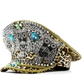 Gorra militar de lujo con estampado de leopardo, diamantes de imitación y tachuelas - Ajustable / Estampado de leopardo