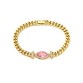 Pulsera de cadena cubana bañada en oro con piedra marquise rosa y detalles de circón - Piedra Marquisa Rosa / Bañado en Oro Rosa