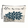 Pochette trucchi in tela floreale con stampa 'Unwind' e motivi floreali blu scuro - Stampa Unwind (xy-014-03) / Con Cinturino da Polso