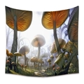 Detail of magical forest tapestry with glowing mushrooms and dreamy purple background - Zj422-13