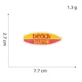 Detailed macro view showing the beach bum surfboard embroidery patch with dimensions - Style 15 Beach Bum Surfboard Patch