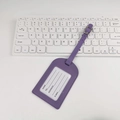 Purple PU leather luggage tag with matching strap and clear ID information window - Stitched Frame No-Flip Style / Taro Purple