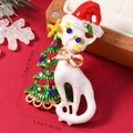 Close-up of a festive Christmas cat brooch with colorful rhinestones and size markings - Christmas Cat (WBR289)