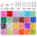 8mm jelly glass bead kit for DIY bracelets with 24 colors, scissors, and elastic cords - Crackle Beads + Accessory Bag / 24 Grids/480 Pcs + Material Kit