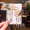 Traditional Chinese pink flower hair clips with gold butterflies and hanging pearls - Enamel Butterfly Love Flower (21)