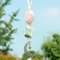 Suspension de voiture faite main avec quartz rose et pierres vertes au style bohème - Corde Blanche + Quartz Rose + Aventurine
